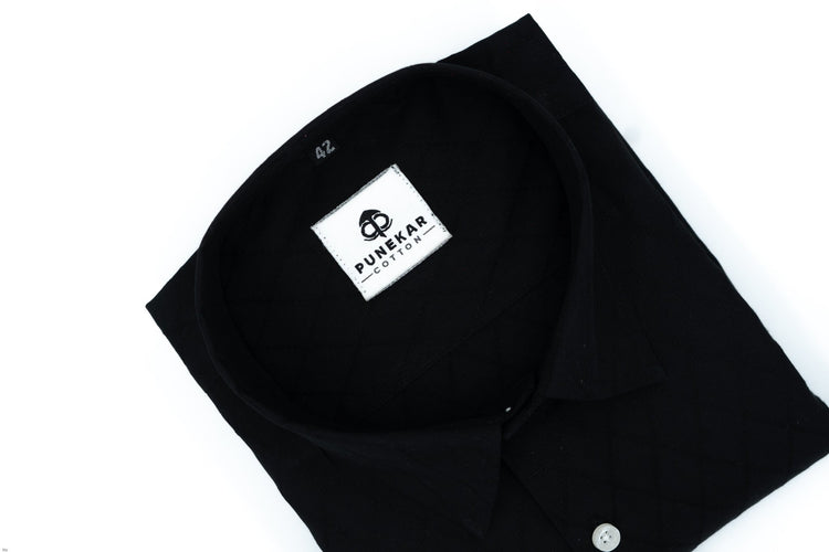 Black Color Embroidery Cotton Shirt For Men - Punekar Cotton