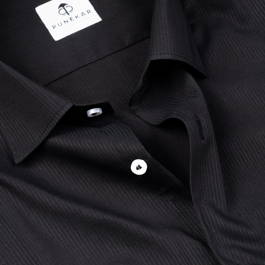 Black Color Lining Texture Lycra Cotton Shirt For Men - Punekar Cotton