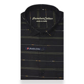 Black Color Pure Cotton Panelled Butta Stripes Shirts For Men's - Punekar Cotton