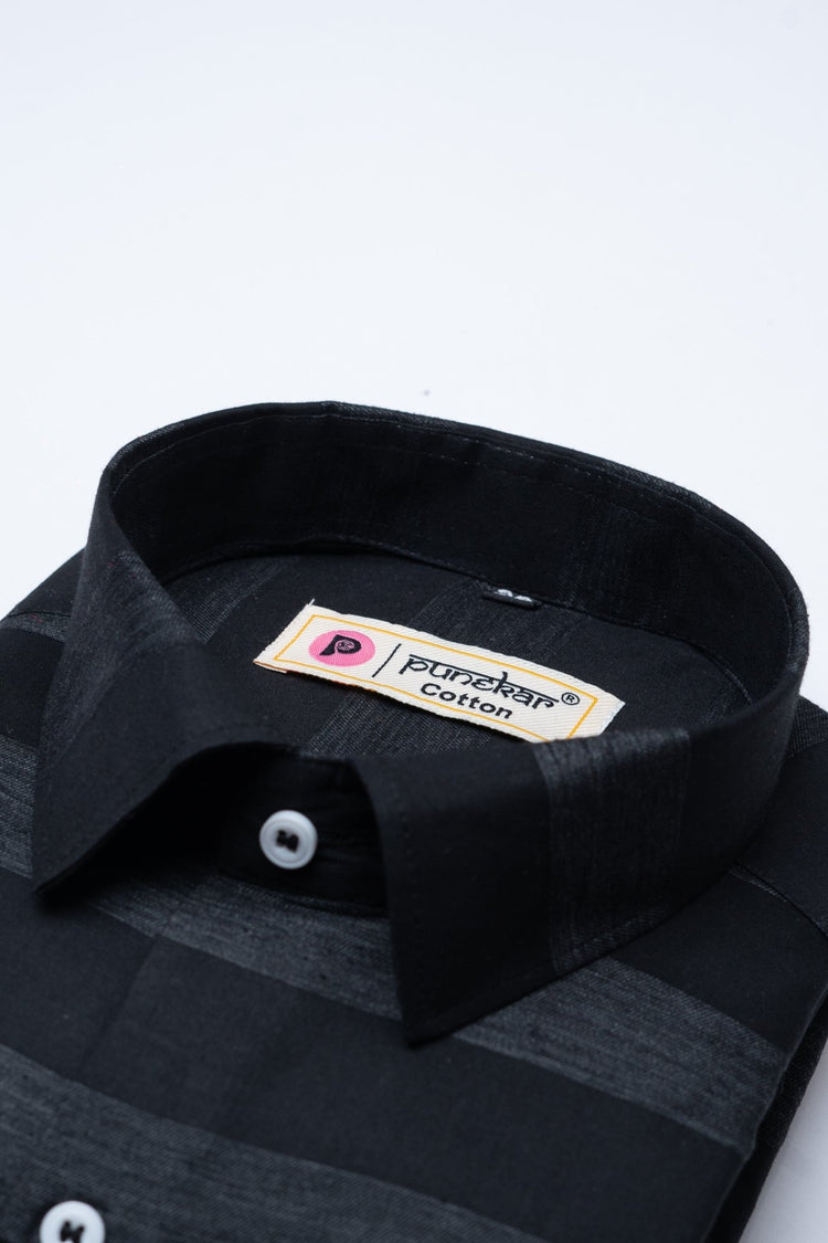 Black Color Pure Cotton Stripe Shirt For Men - Punekar Cotton