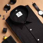 Black Color vertical Cotton stripe Shirt For Men - Punekar Cotton
