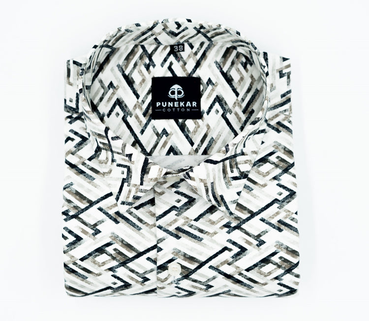 Black Grey Color Arrow Printed Shirt For Men - Punekar Cotton