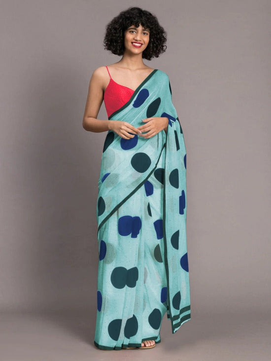 Blue And Black Color Chenderi Linen Cotton Sarees - Punekar Cotton