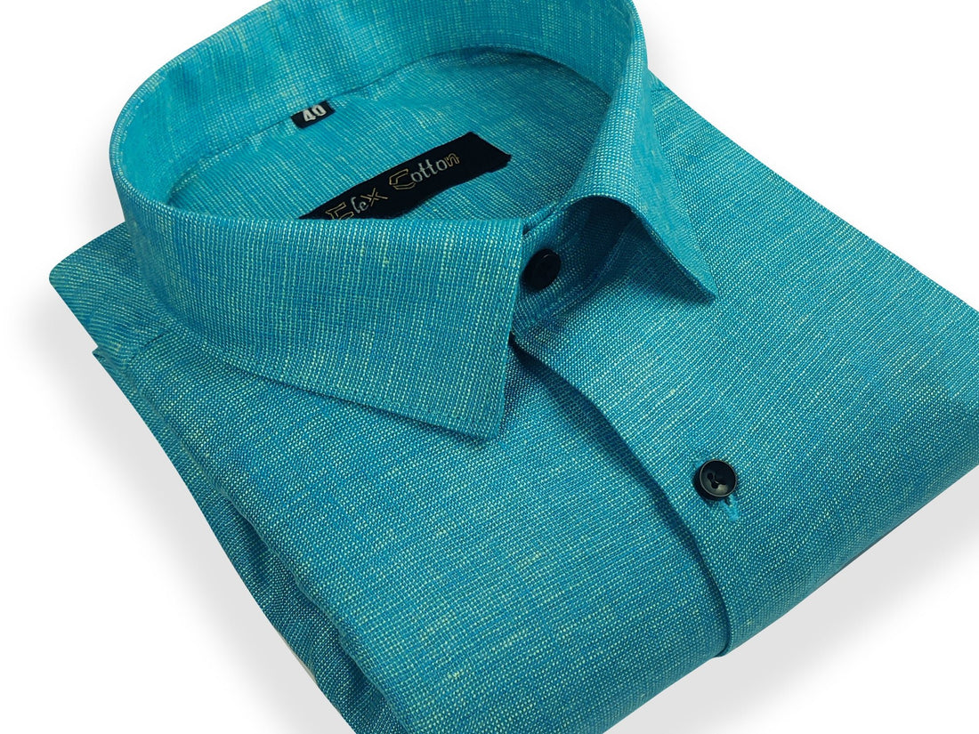 Blue Color Dual Tone Matty Cotton Shirt For Men&