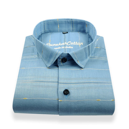 Blue Color Pure Cotton Panelled Butta Stripes Shirts For Men&