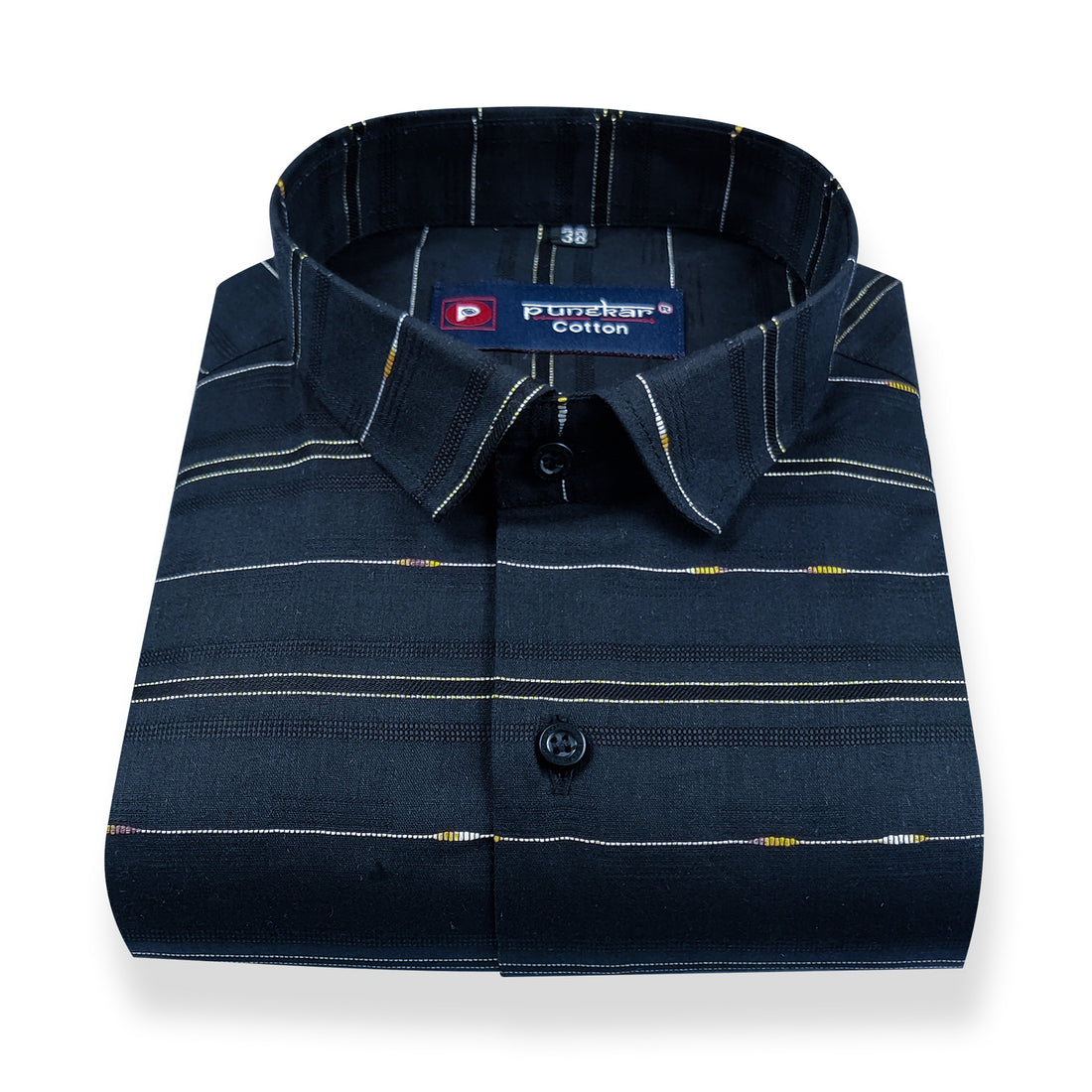 Navy Blue Color Pure Cotton Panelled Butta Stripes Shirts For Men&