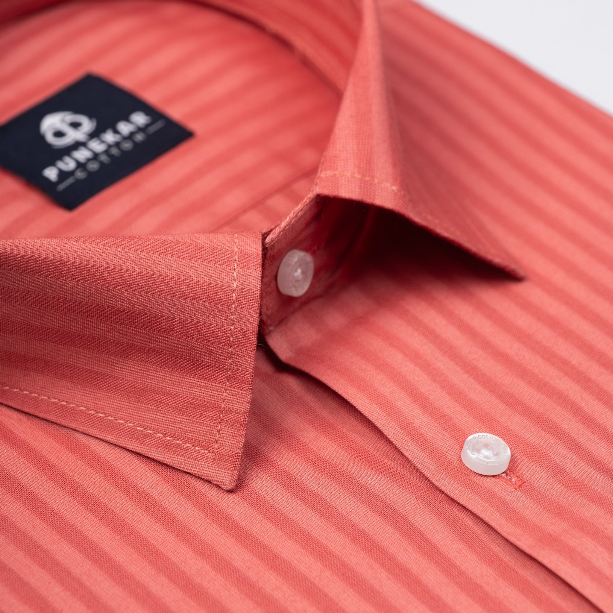 Brick Pink Color vertical Cotton stripe Shirt For Men - Punekar Cotton