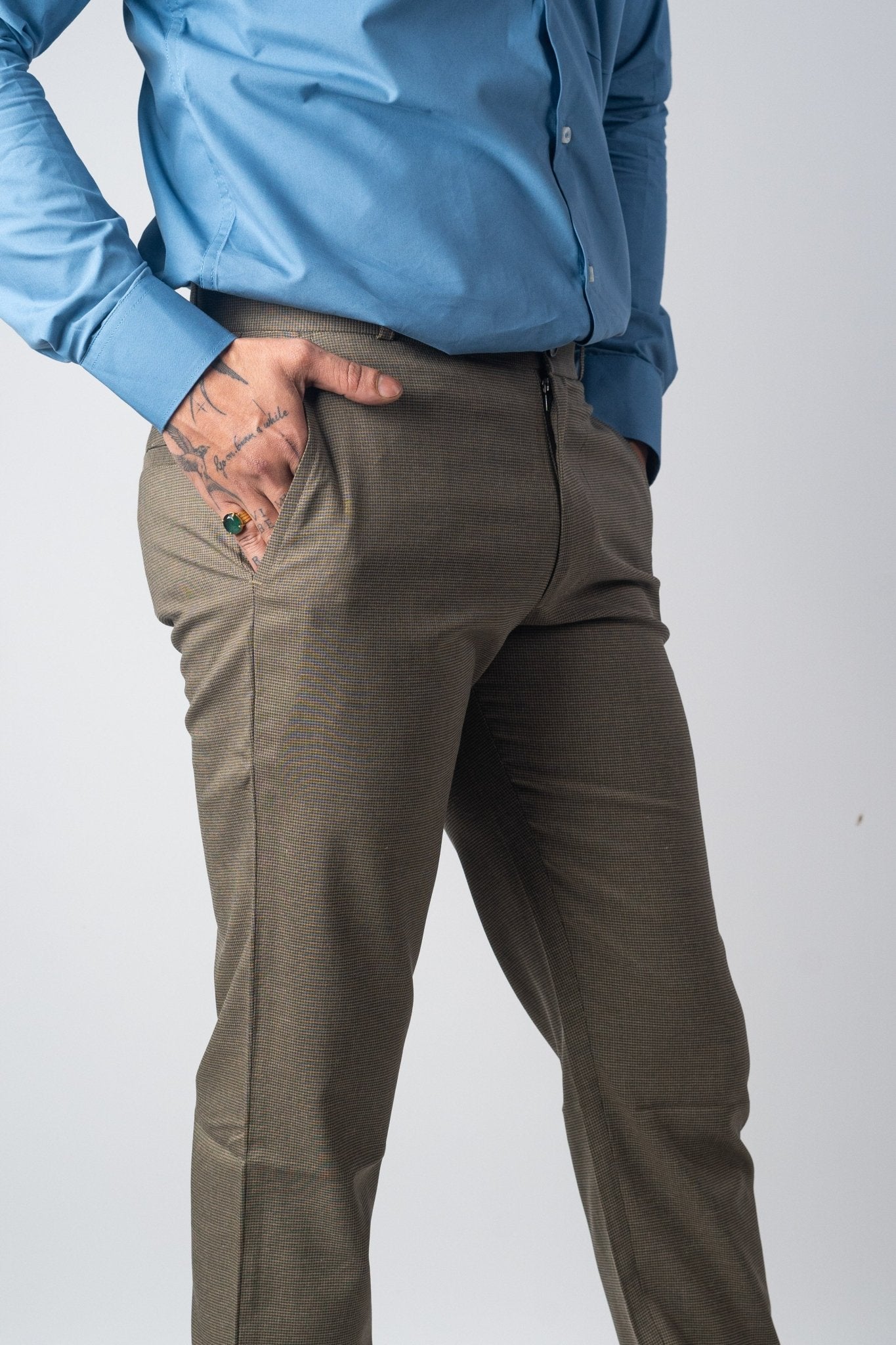 Brown Color Dual Texture Blend Cotton Pant for Men - Punekar Cotton