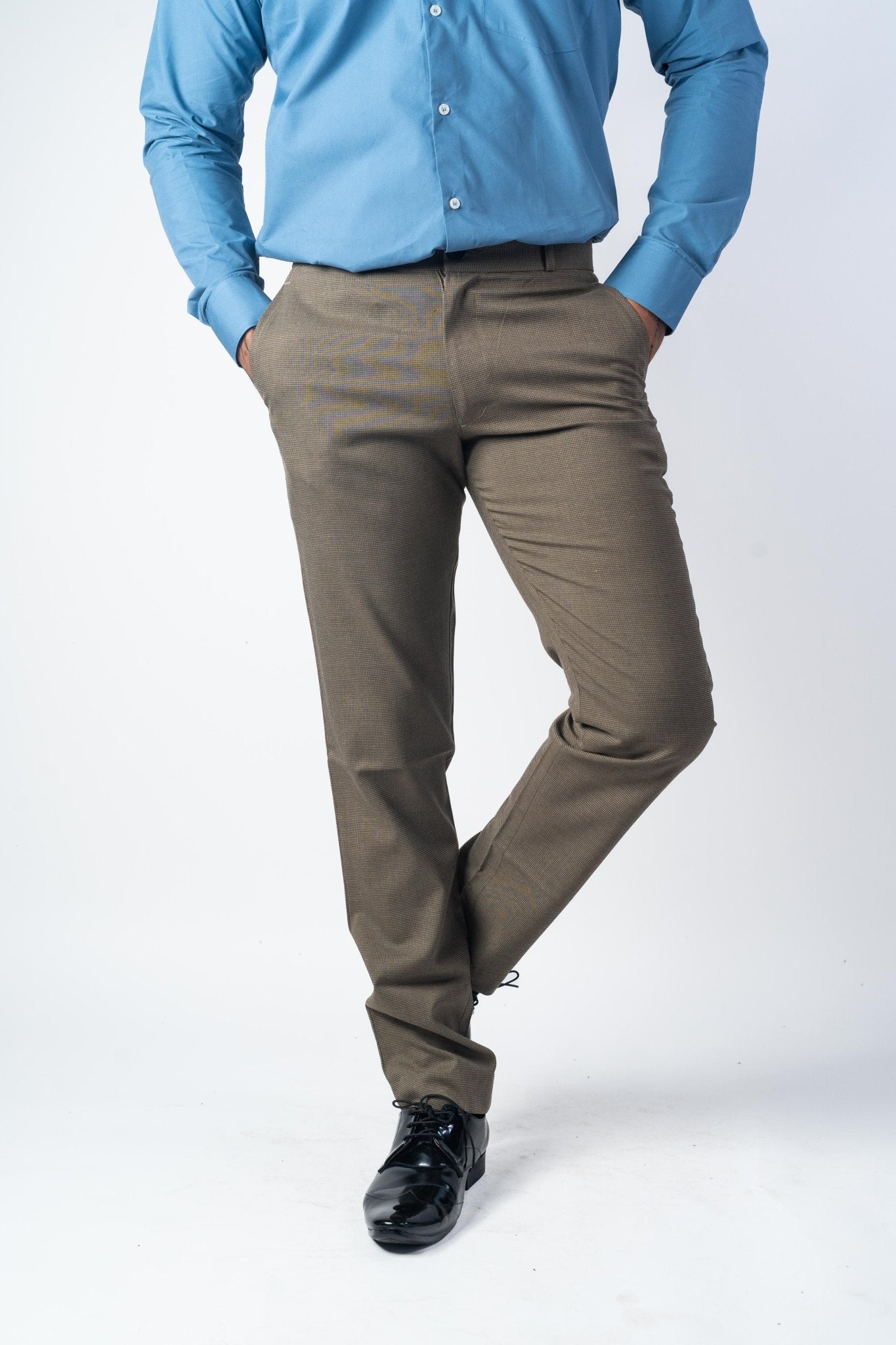Brown Color Dual Texture Blend Cotton Pant for Men - Punekar Cotton