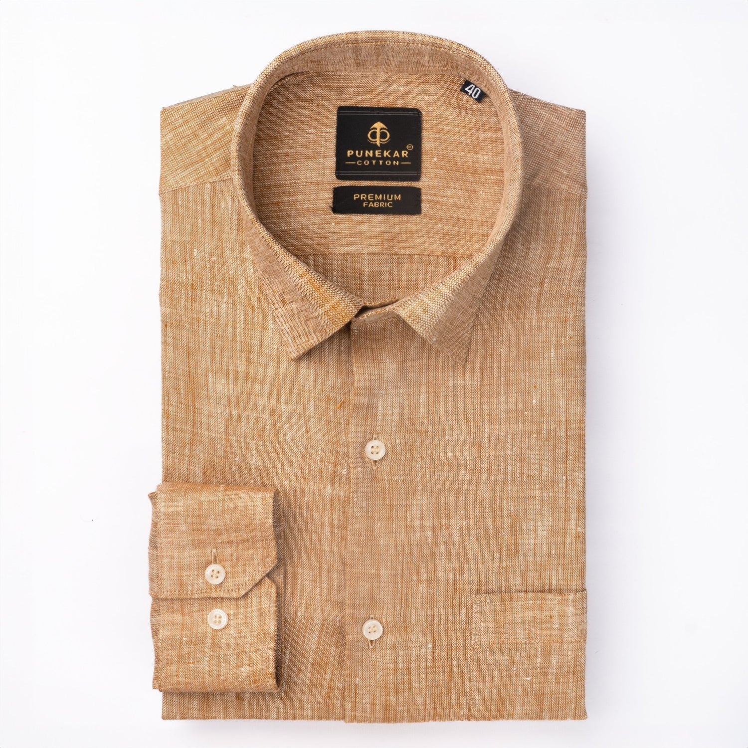 Camel Color Prime Linen Shirt For Men - Punekar Cotton