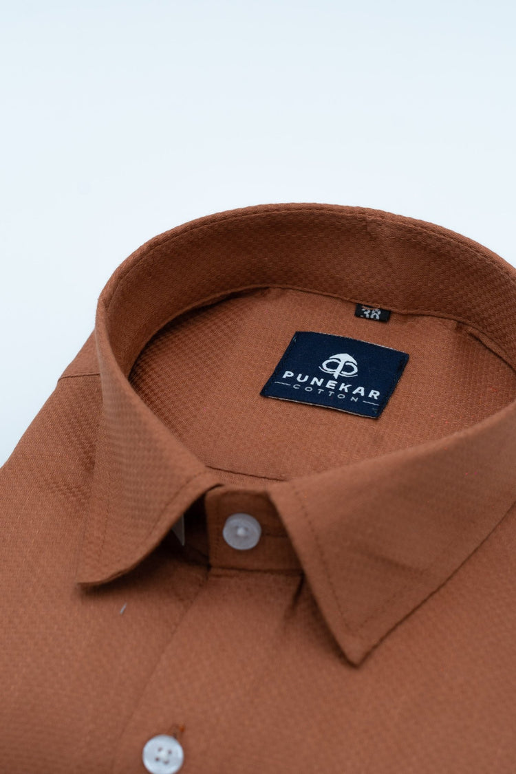 Copper Color Dobby Cotton Shirt For Men - Punekar Cotton
