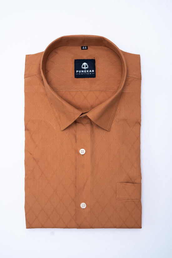 Copper Color Embroidery Cotton Shirt For Men - Punekar Cotton