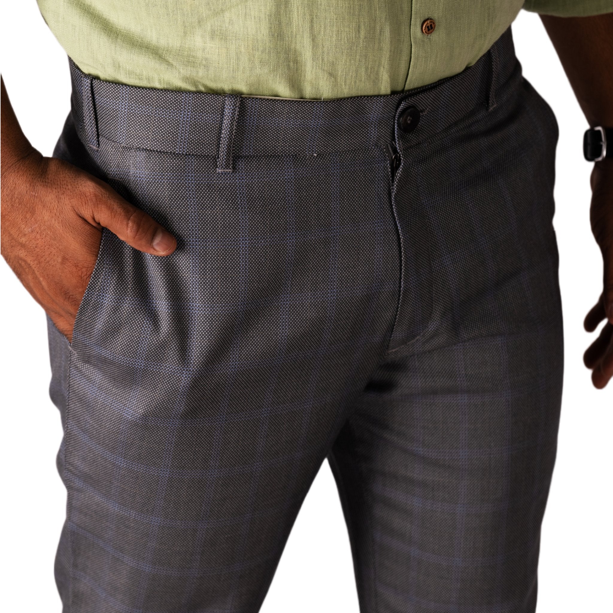 Dark Brown color check blend cotton trousers pant for men - Punekar Cotton