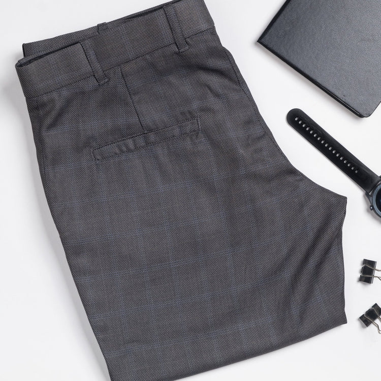 Dark Grey color check blend cotton trousers pant for men - Punekar Cotton