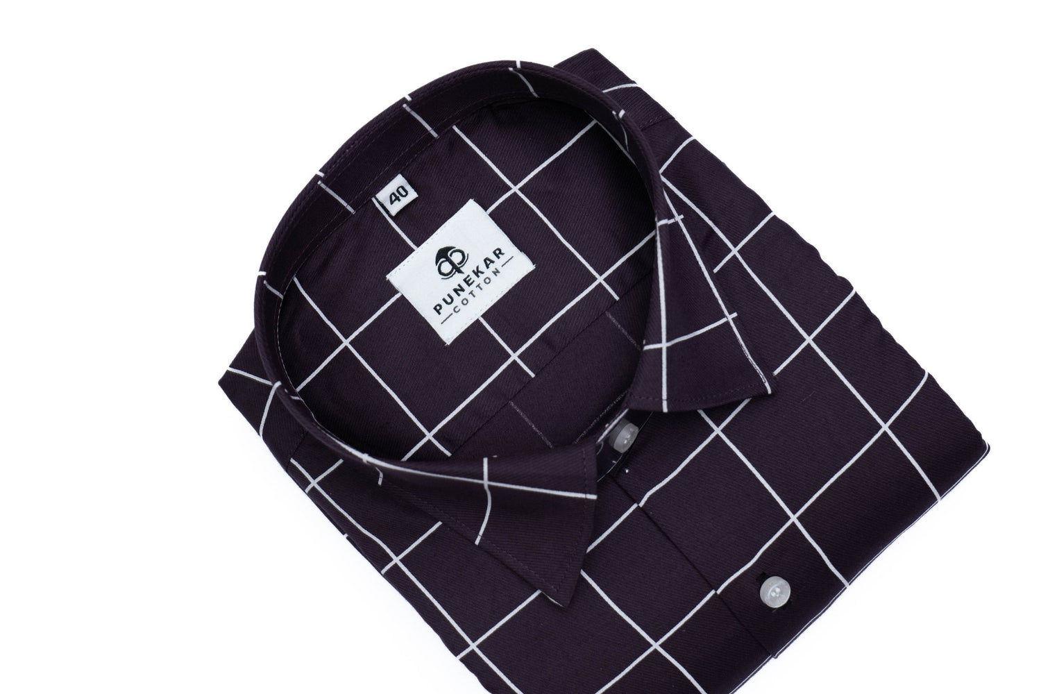 Dark Purple Color Big Checks Cotton Shirts For Men - Punekar Cotton