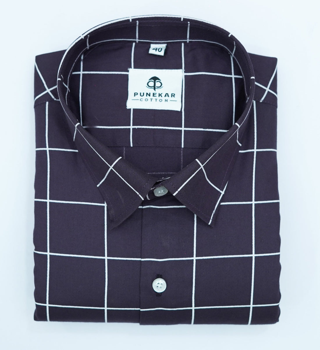 Dark Purple Color Big Checks Cotton Shirts For Men - Punekar Cotton