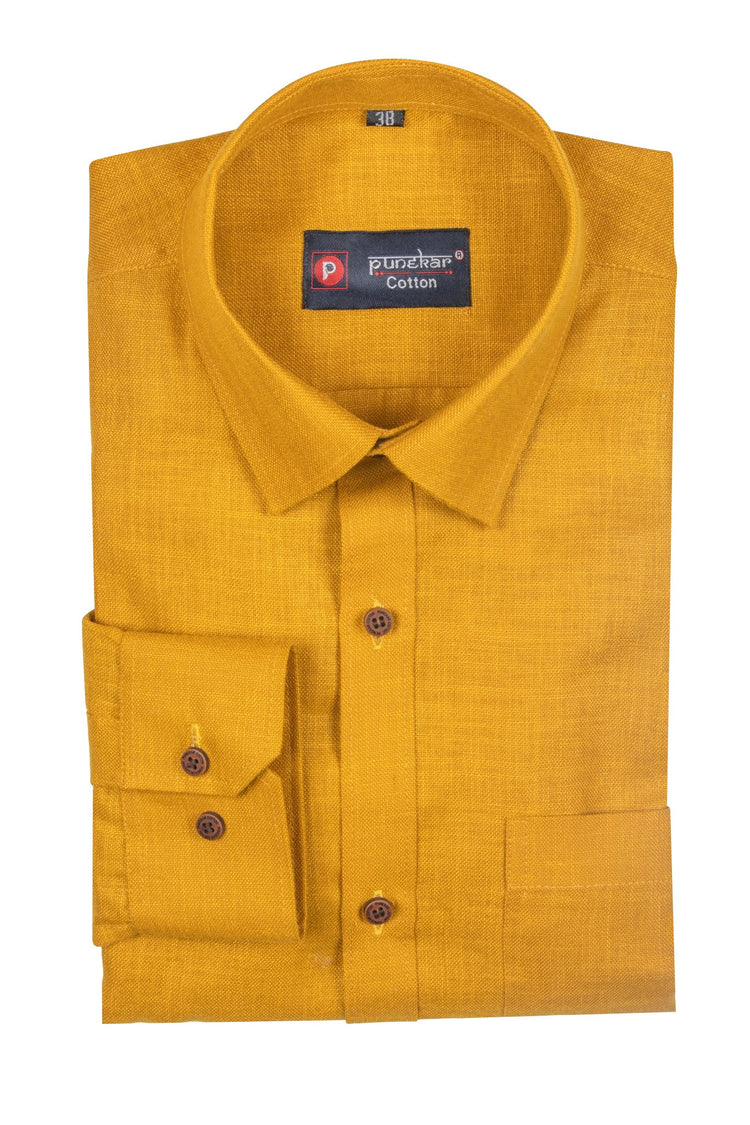 Golden Color Blended Linen Shirt For Men's - Punekar Cotton
