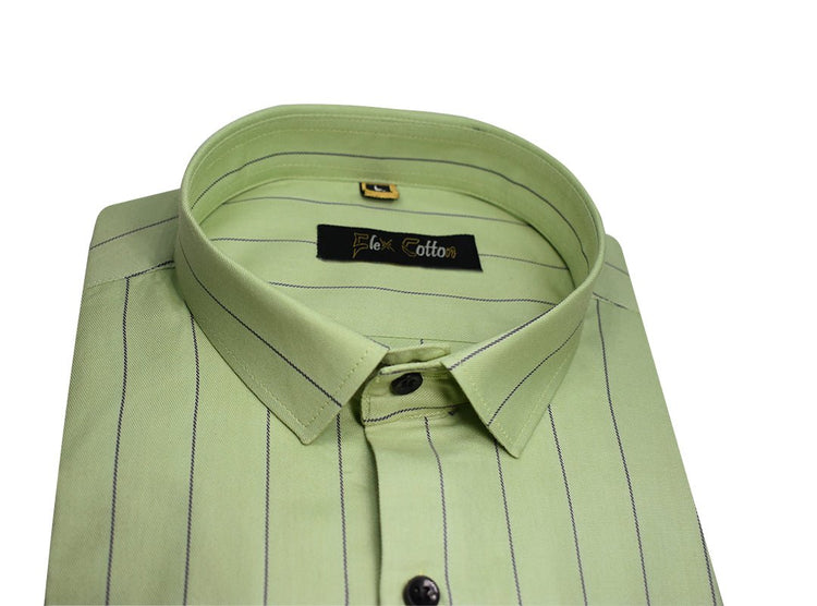 Green Color Lining Cotton Shirt For Men - Punekar Cotton