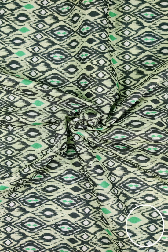 Green Color Printed Unstitched Linen Fabric - Punekar Cotton