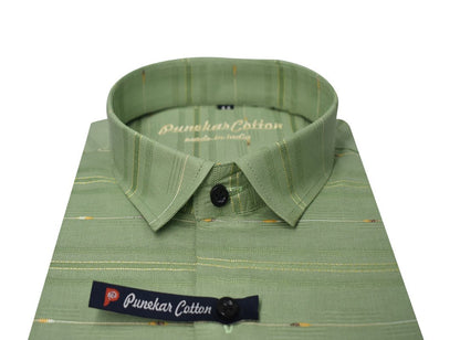 Green Color Pure Cotton Panelled Butta Stripes Shirts For Men&