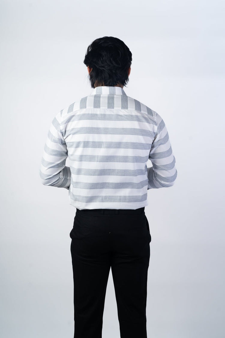 Grey Color Cotton Stripe Shirt For Men - Punekar Cotton