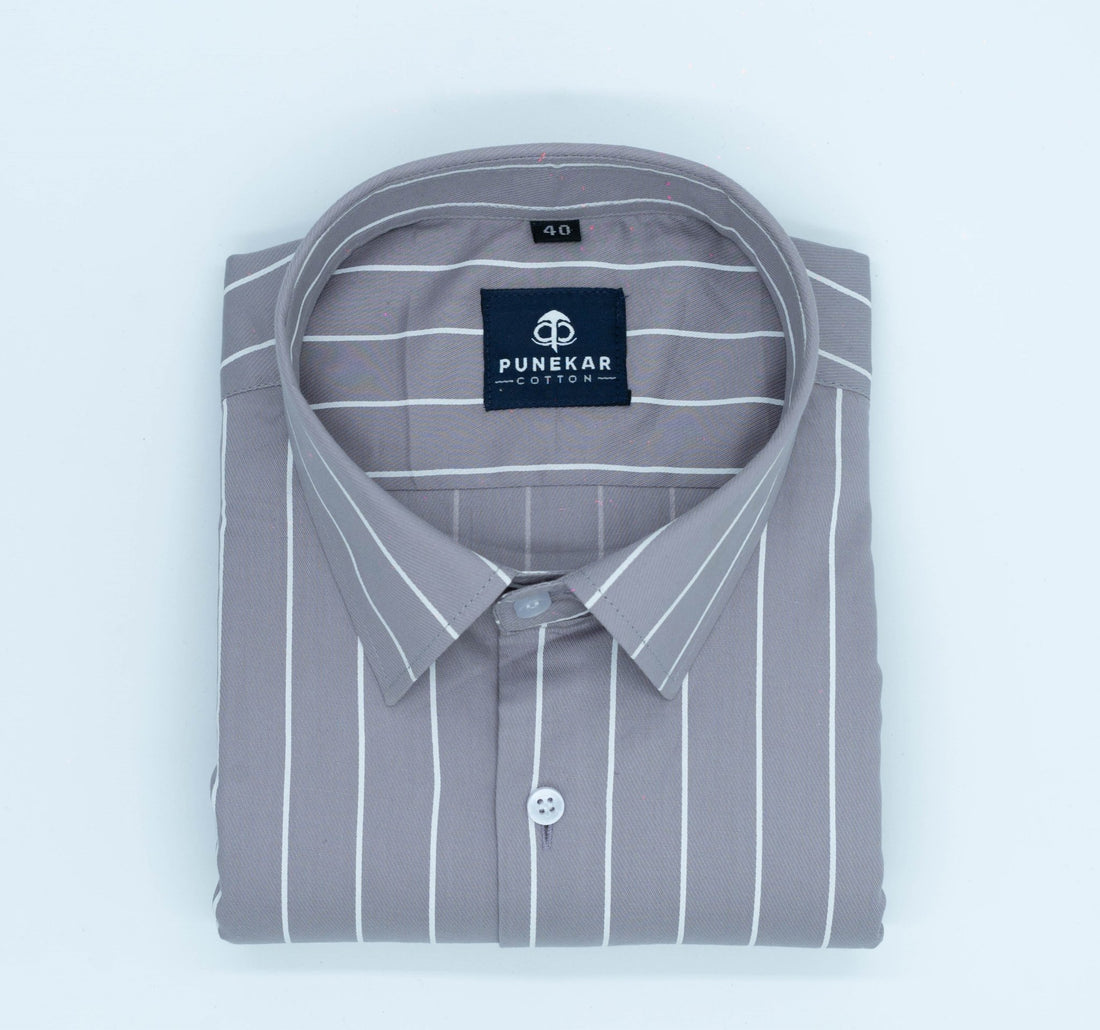 Grey Color Pure Cotton Lining Shirt For Men - Punekar Cotton