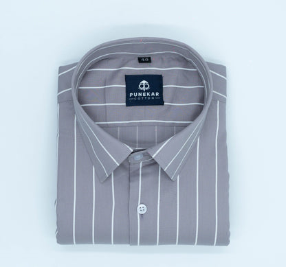 Grey Color Pure Cotton Lining Shirt For Men - Punekar Cotton