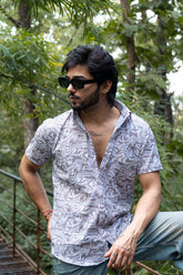 Grey White Color Popcorn Printed Shirt For Men - Punekar Cotton