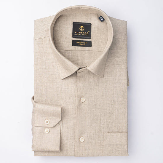 Light Beige Color Prime Linen Shirt For Men - Punekar Cotton