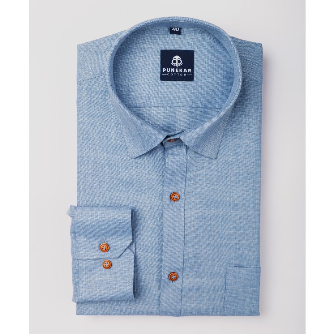 Light Blue Color Blended Linen Shirt For Men&