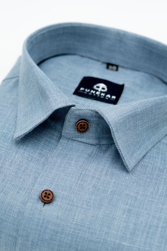 Light Blue Color Blended Linen Shirt For Men's - Punekar Cotton