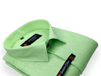 Light Green Color Linenza Linen Formal Shirts For Men - Punekar Cotton