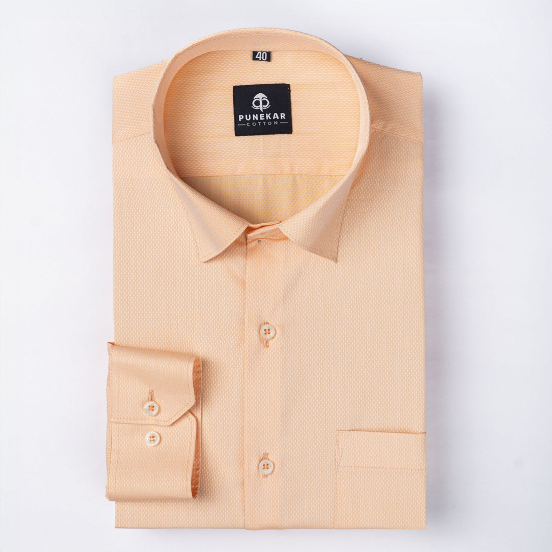 Light Orange Color Dotted Dobby Cotton Shirt For Men - Punekar Cotton