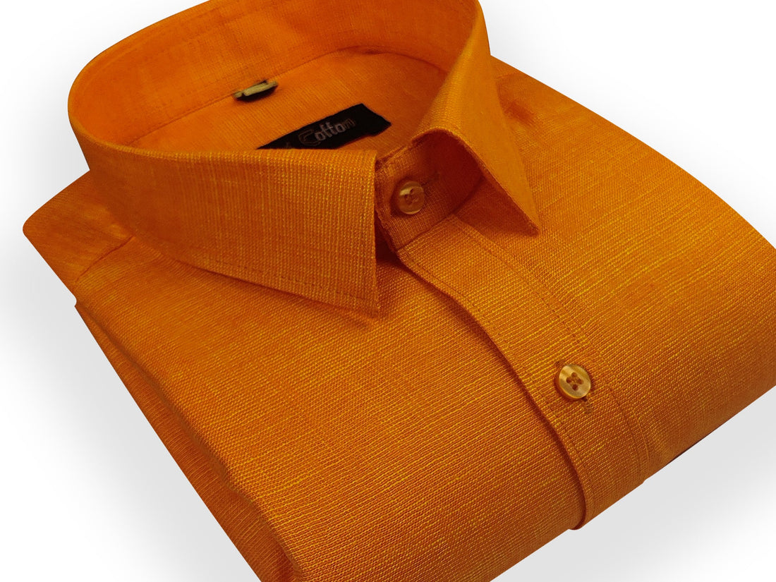 Light Orange Color Dual Tone Matty Cotton Shirt For Men&