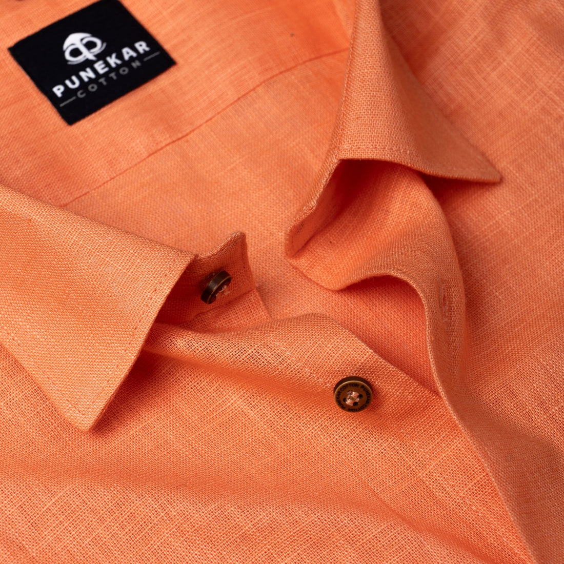 Light Orange Color Linen Formal Shirts For Men - Punekar Cotton