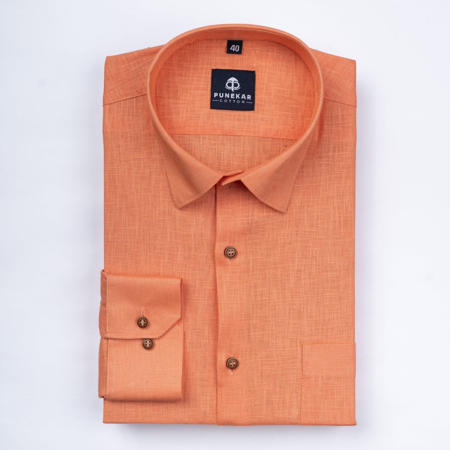 Light Orange Color Linen Formal Shirts For Men - Punekar Cotton