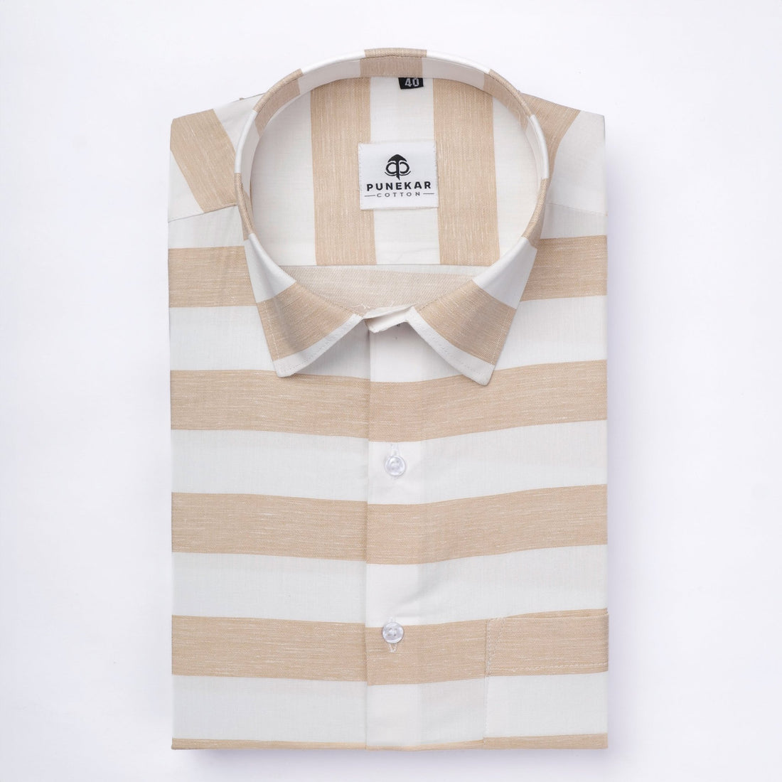 Light Tan Color Cotton Stripe Shirt For Men - Punekar Cotton