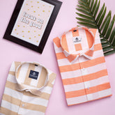Light Tan Color Cotton Stripe Shirt For Men - Punekar Cotton