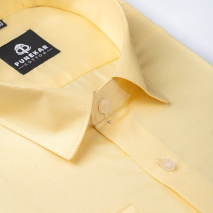 Light Yellow Color Cotton Satin Shirt For Men - Punekar Cotton