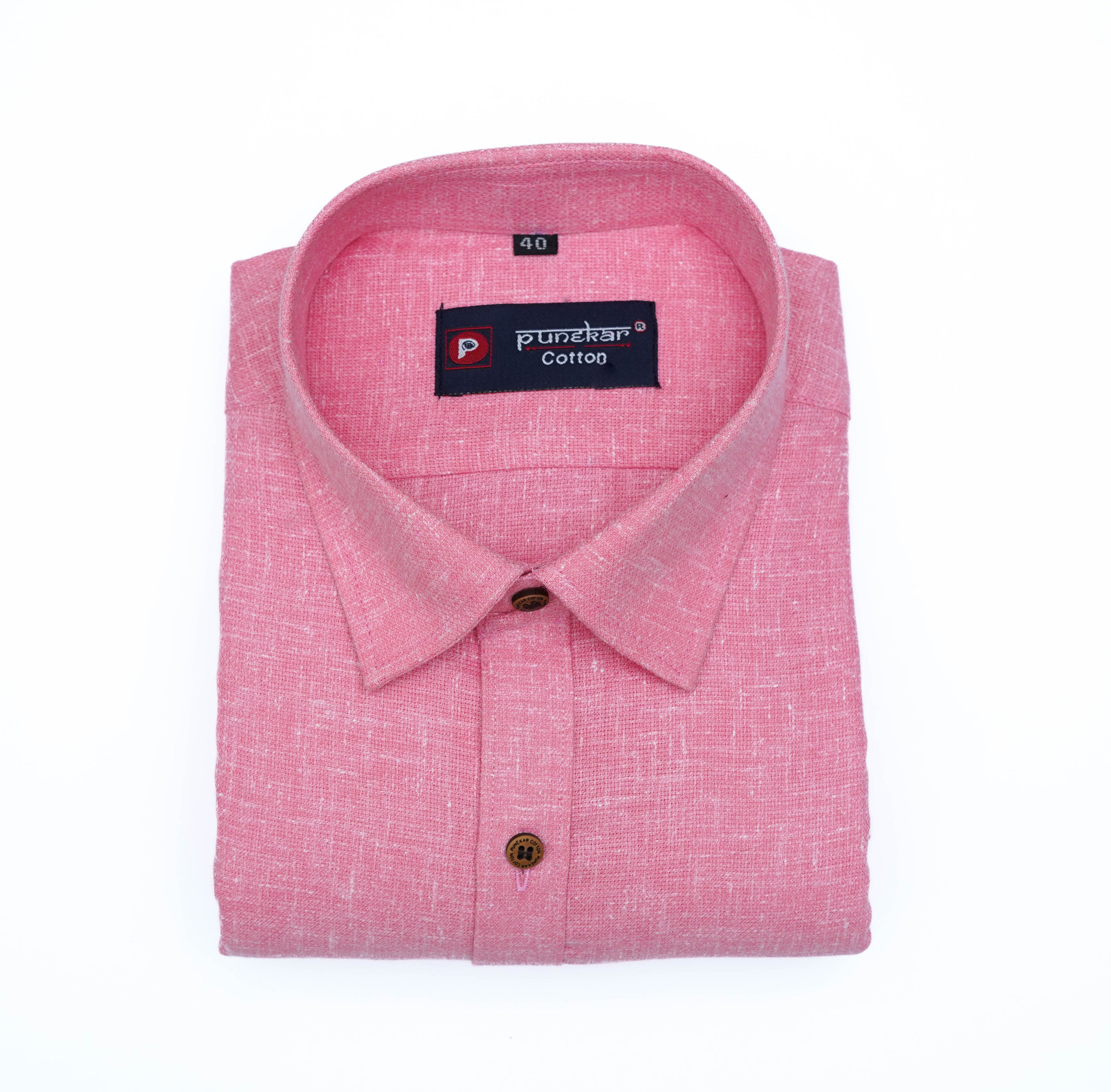 Punekar Cotton Light Pink Color Cotton Linen Formal Shirt for Men&