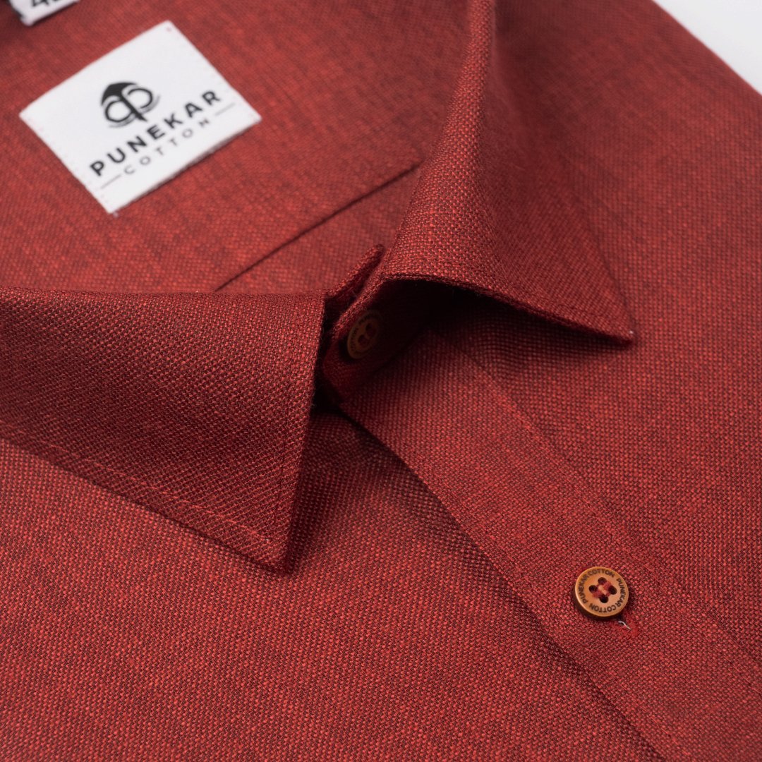 Maroon Color Blended Linen Shirt For Men's - Punekar Cotton