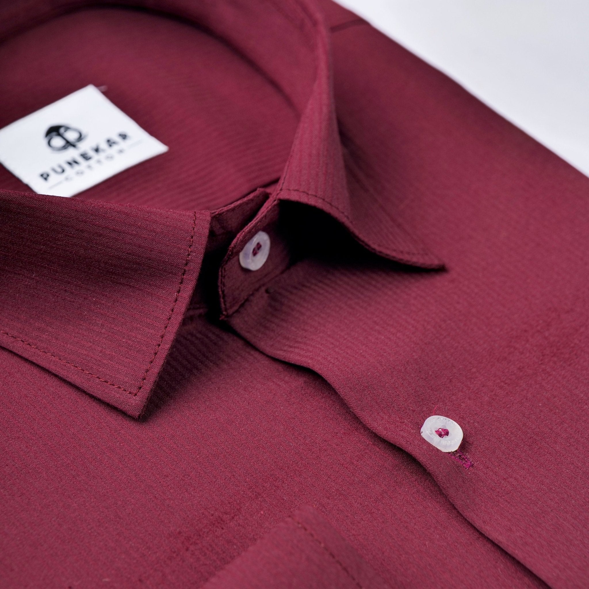 Maroon Color Lining Texture Lycra Cotton Shirt For Men - Punekar Cotton