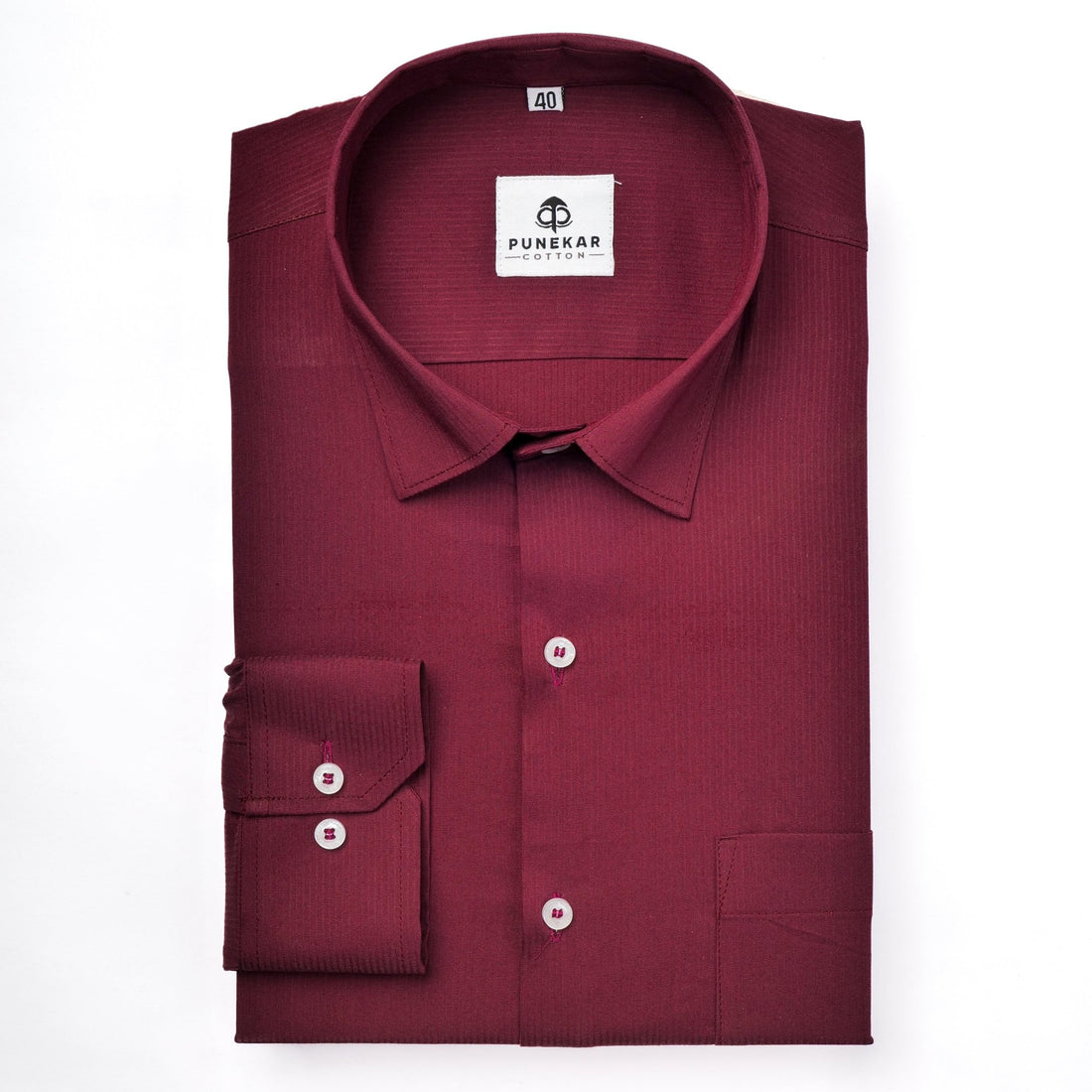 Maroon Color Lining Texture Lycra Cotton Shirt For Men - Punekar Cotton