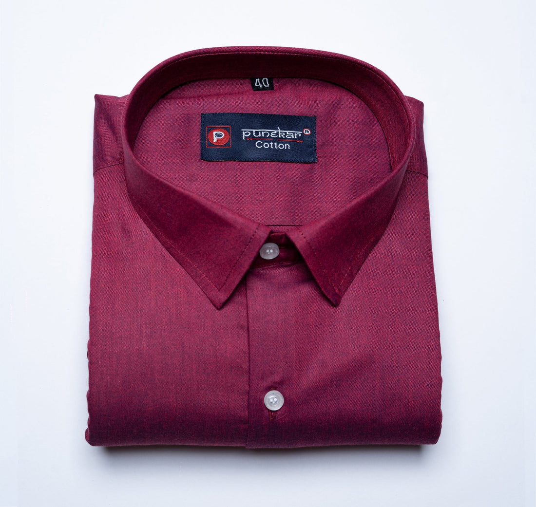 Maroon Color Satin Cotton Shirt For Men - Punekar Cotton