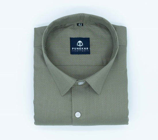 Moss Green Color Dobby Cotton Shirt For Men - Punekar Cotton