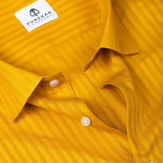 Mustard yellow Color vertical Cotton stripe Shirt For Men - Punekar Cotton