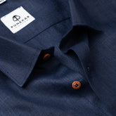Navy Blue Color Blended Linen Shirt For Men's - Punekar Cotton