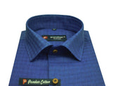 Navy Blue Color Cotton Self Woven Checks Handmade Shirts For Men's - Punekar Cotton