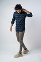 Navy Blue Color Cotton Stripe Shirt For Men - Punekar Cotton