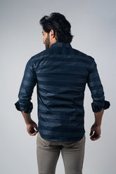 Navy Blue Color Cotton Stripe Shirt For Men - Punekar Cotton